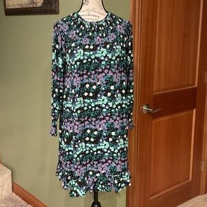 LOFT Black and Green Floral Dress, Size SP